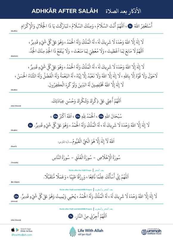 Adhkar After Salah (Arabic) – Life With Allah